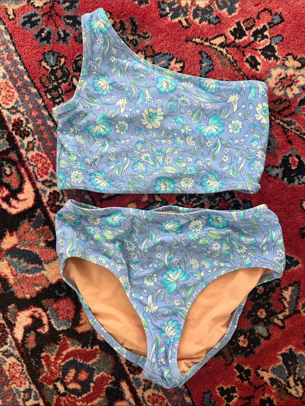 Crewcuts Blue Floral One-Shoulder Two-Piece Swimset